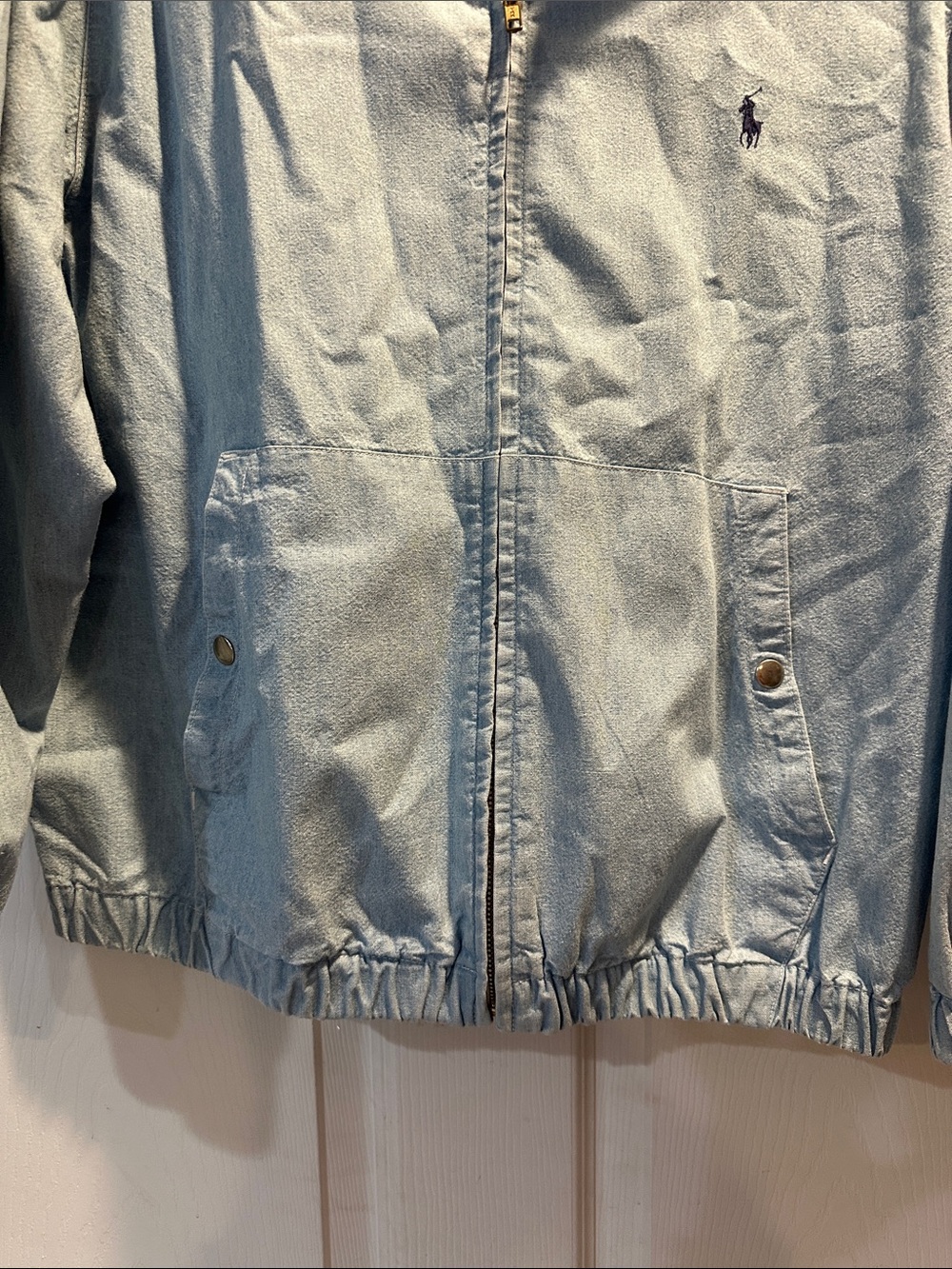 Vintage Ralph Lauren Polo Pony Chambray Denim Zip Front Jacket M Prep - Picture 7 of 8